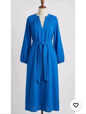 H&M Blue Crinkled Cotton Gauze Midi Sundress Small Resort Coastal Beach Vacation
